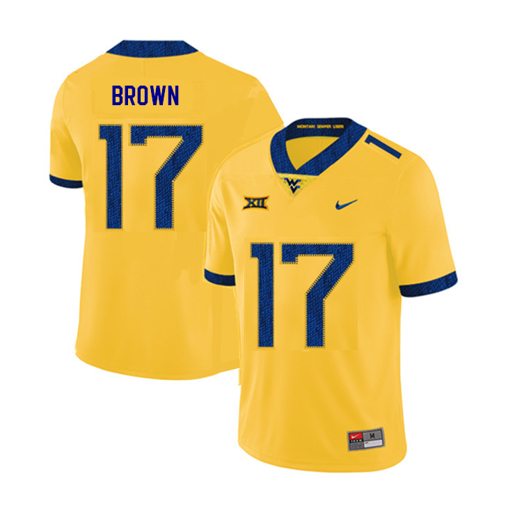NCAA Men's Freddie Brown West Virginia Mountaineers Yellow #17 Nike Stitched Football College 2019 Authentic Jersey ZG23U58OR